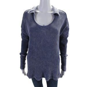 Bucket List Womens Long Sleeve Collared Scoop Neck Sweater Blue Size Small